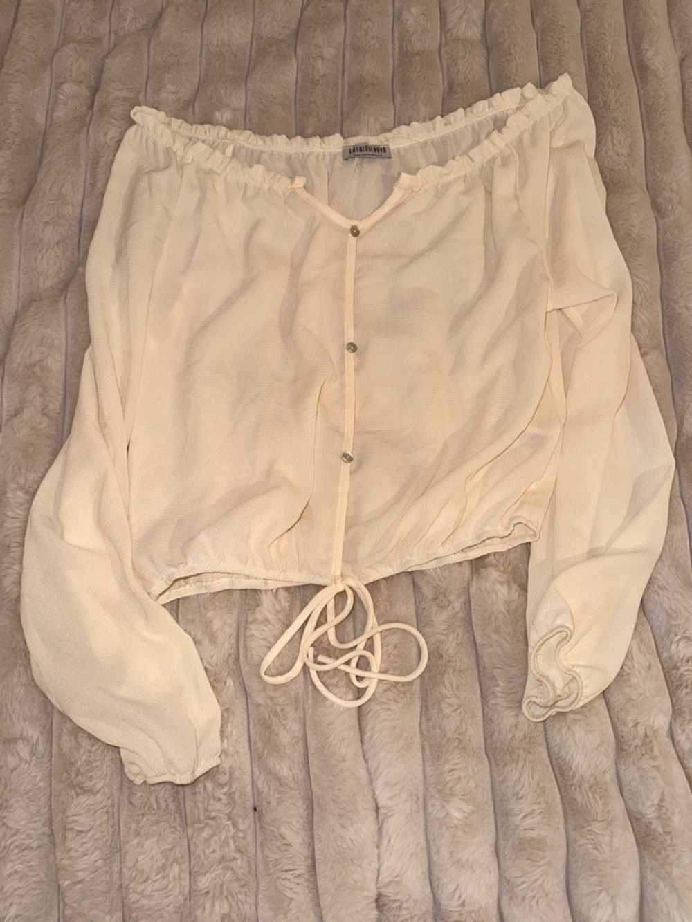 Women’s Cream Off-Shoulder Drawstring Blouse